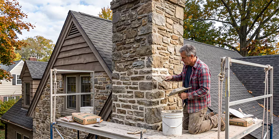 Tuckpointing Stone Chimney New Braunfels